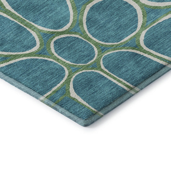 HomeRoots 5' X 8' Teal Ivory Green Geometric Area Rug - Durable, Washable, UV Protected for Modern Homes 681721