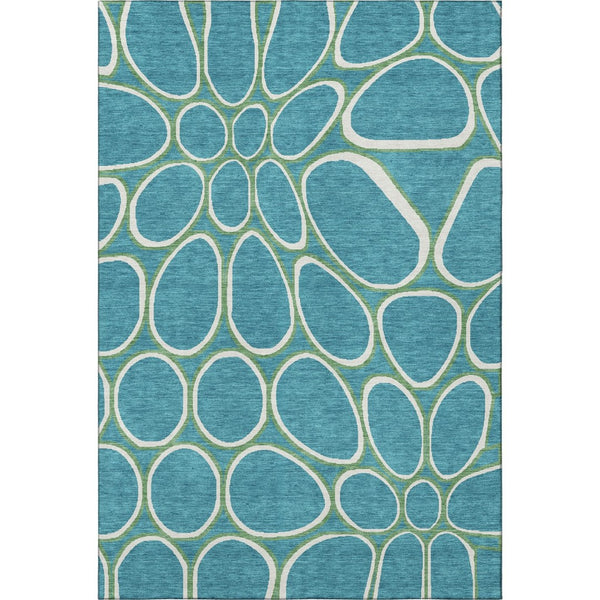 HomeRoots 5' X 8' Teal Ivory Green Geometric Area Rug - Durable, Washable, UV Protected for Modern Homes 681721