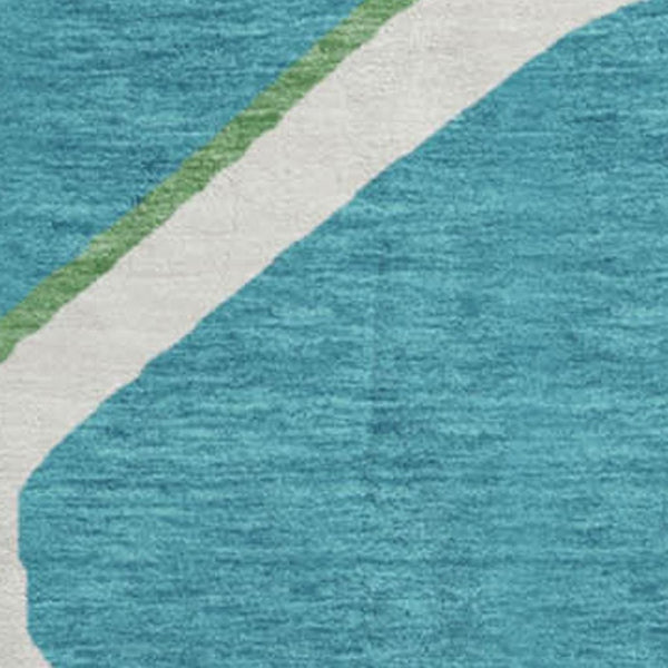 HomeRoots 8' Teal Ivory And Green Geometric Washable Round Rug - Durable, UV-Protected, Perfect for Homes 681722