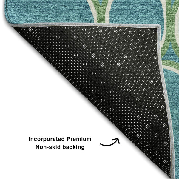 HomeRoots 8' X 10' Teal Ivory Green Geometric Washable Area Rug - Durable, Stylish, UV Protected for Any Space 681723