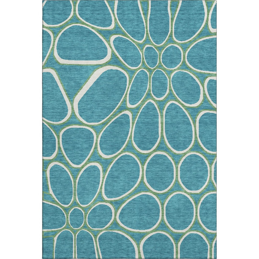 HomeRoots 10' Geometric Washable Area Rug in Teal, Ivory & Green - UV Protection for Homes with Kids & Pets 681725