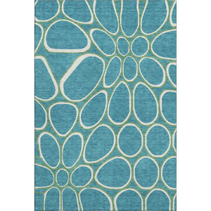 HomeRoots 10' Geometric Washable Area Rug in Teal, Ivory & Green - UV Protection for Homes with Kids & Pets 681725