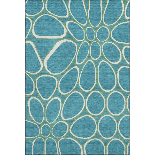 HomeRoots 10' Geometric Washable Area Rug in Teal, Ivory & Green - UV Protection for Homes with Kids & Pets 681725