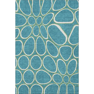 HomeRoots 10' Geometric Washable Area Rug in Teal, Ivory & Green - UV Protection for Homes with Kids & Pets 681725