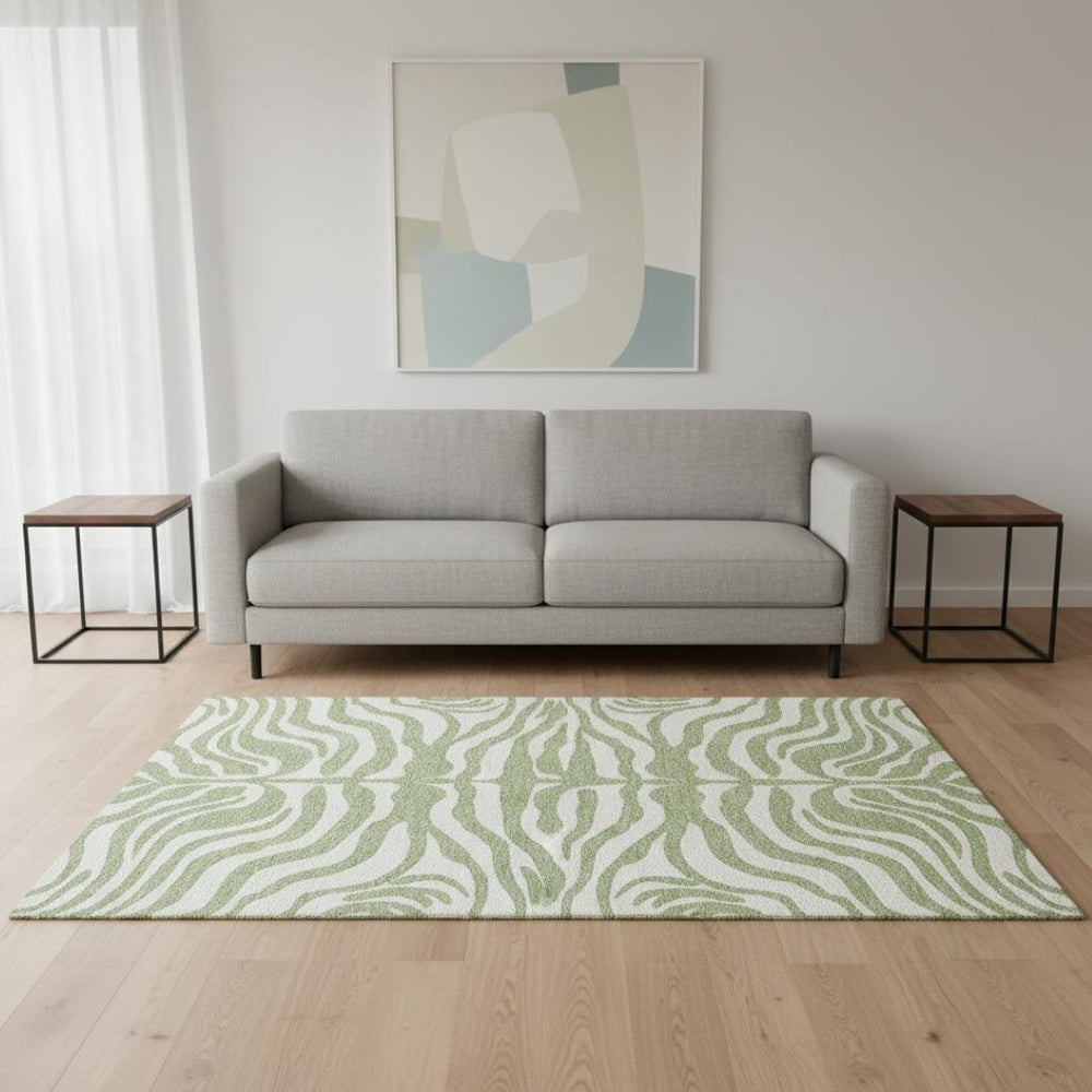 HomeRoots 5' X 8' Stylish Artichoke Green Animal Print Rug - Washable, Stain Resistant & UV Protected Design 681727