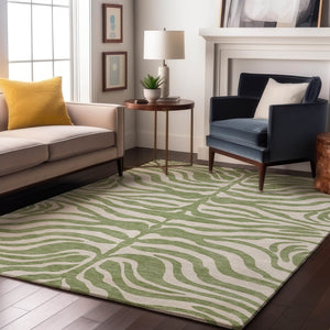 HomeRoots 5' X 8' Stylish Artichoke Green Animal Print Rug - Washable, Stain Resistant & UV Protected Design 681727