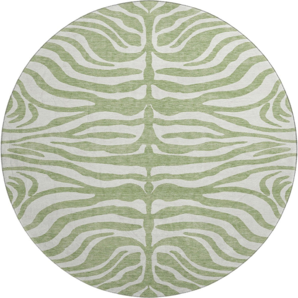 HomeRoots 8' Stylish Artichoke Green & Ivory Animal Print Washable Round Rug with UV Protection for Easy Care 681728