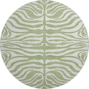 HomeRoots 8' Stylish Artichoke Green & Ivory Animal Print Washable Round Rug with UV Protection for Easy Care 681728