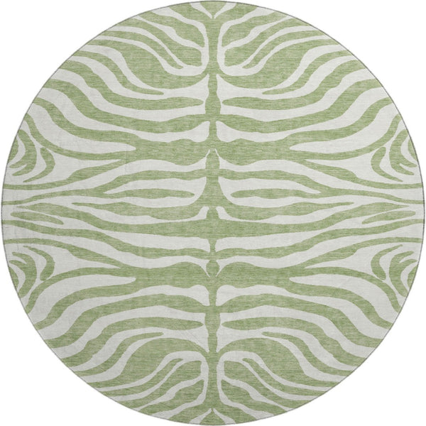 HomeRoots 8' Stylish Artichoke Green & Ivory Animal Print Washable Round Rug with UV Protection for Easy Care 681728