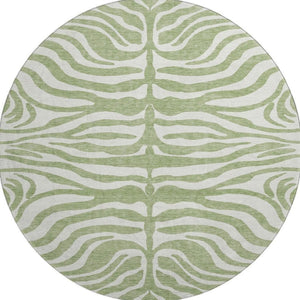 HomeRoots 8' Stylish Artichoke Green & Ivory Animal Print Washable Round Rug with UV Protection for Easy Care 681728