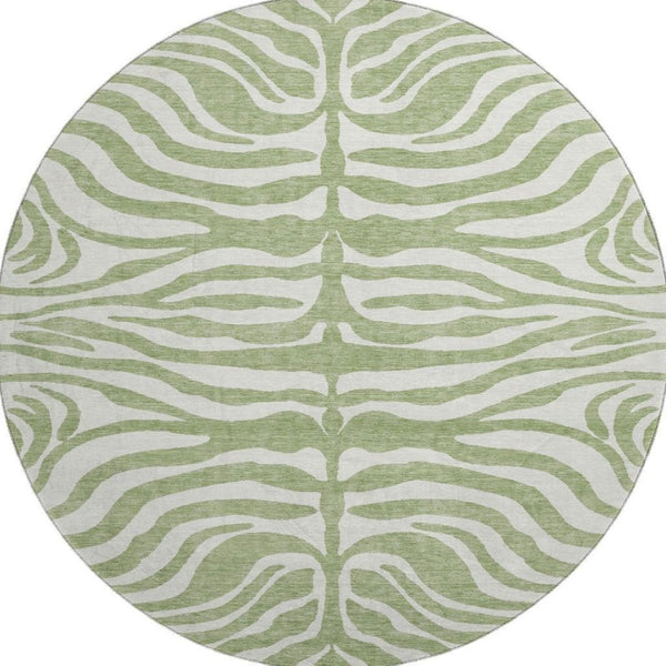 HomeRoots 8' Stylish Artichoke Green & Ivory Animal Print Washable Round Rug with UV Protection for Easy Care 681728