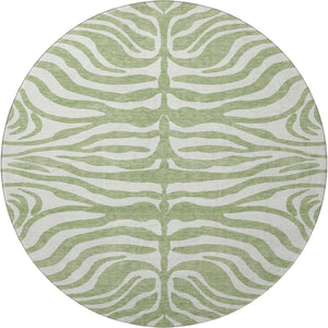 HomeRoots 8' Stylish Artichoke Green & Ivory Animal Print Washable Round Rug with UV Protection for Easy Care 681728