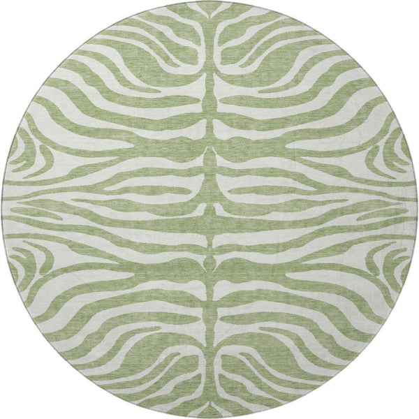 HomeRoots 8' Stylish Artichoke Green & Ivory Animal Print Washable Round Rug with UV Protection for Easy Care 681728