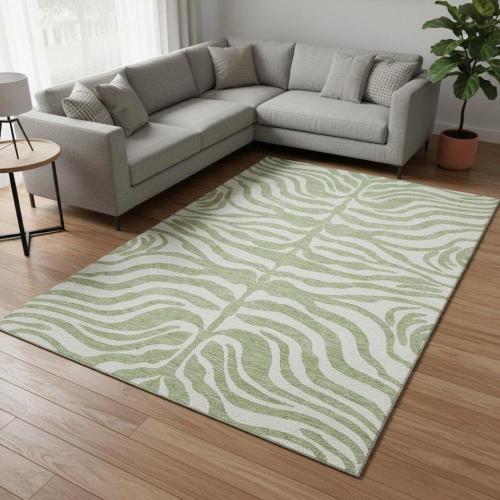 HomeRoots 8' X 10' Artichoke Green & Ivory Animal Print Area Rug - Stylish, Washable & Family-Friendly Comfort 681729