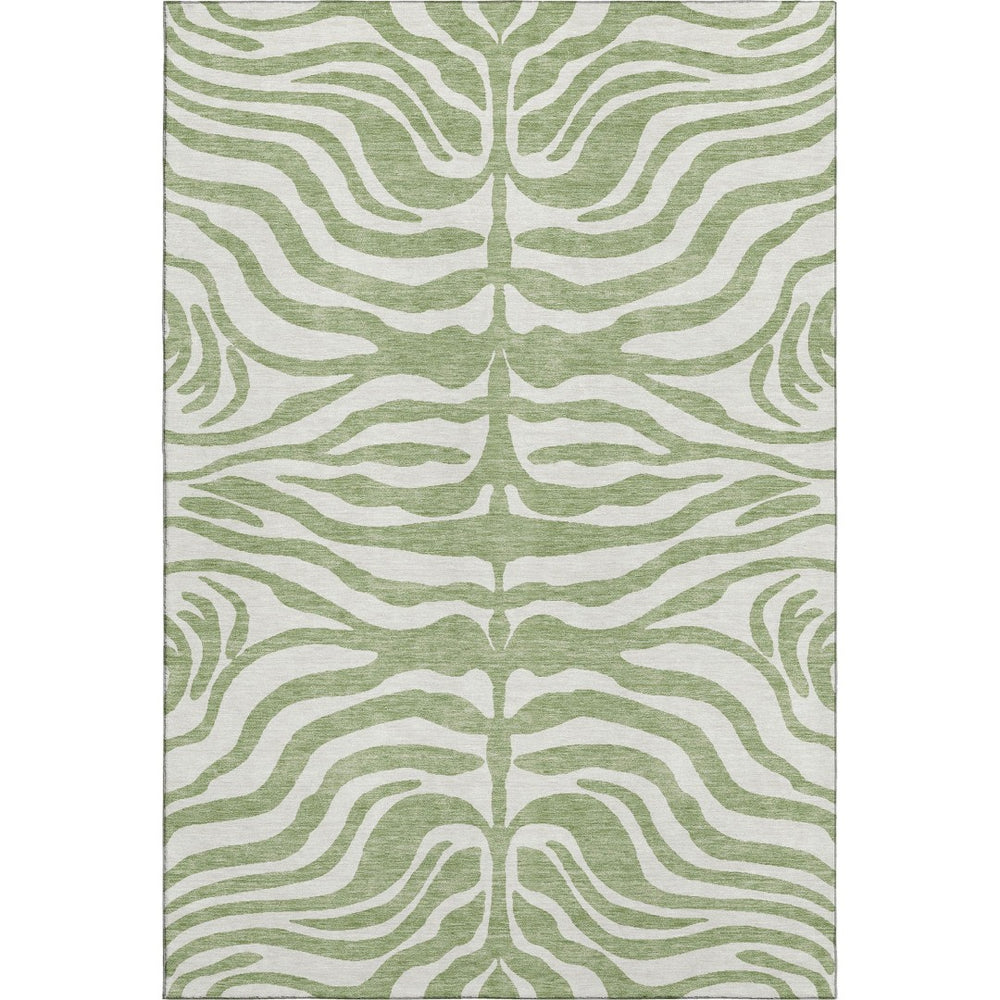 HomeRoots 8' X 10' Artichoke Green & Ivory Animal Print Area Rug - Stylish, Washable & Family-Friendly Comfort 681729