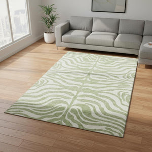 HomeRoots 9' X 12' Artichoke Green & Ivory Animal Print Washable Area Rug with UV Protection for Any Space 681730