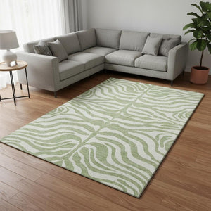 HomeRoots 10' X 14' Artichoke Green Animal Print Area Rug - Washable, UV Protected & Perfect for Busy Homes! 681731