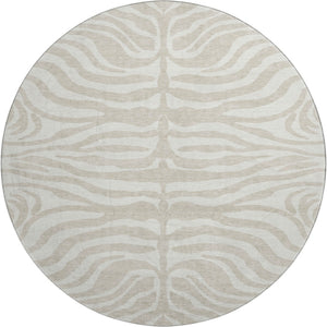 HomeRoots 8' Beige and Ivory Animal Print Round Rug – Washable, UV-Protected, Modern Style for Any Room 681734