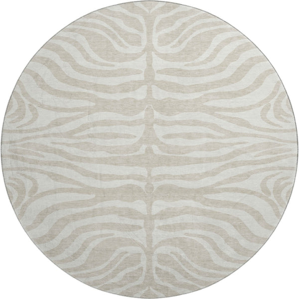 HomeRoots 8' Beige and Ivory Animal Print Round Rug – Washable, UV-Protected, Modern Style for Any Room 681734