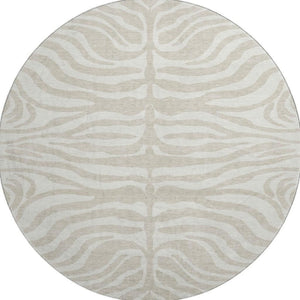 HomeRoots 8' Beige and Ivory Animal Print Round Rug – Washable, UV-Protected, Modern Style for Any Room 681734