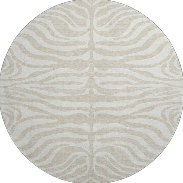 HomeRoots 8' Beige and Ivory Animal Print Round Rug – Washable, UV-Protected, Modern Style for Any Room 681734