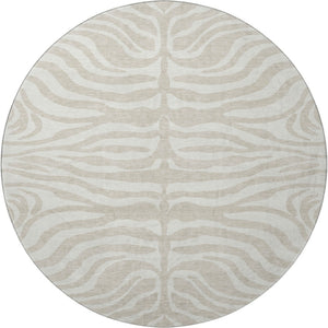 HomeRoots 8' Beige and Ivory Animal Print Round Rug – Washable, UV-Protected, Modern Style for Any Room 681734