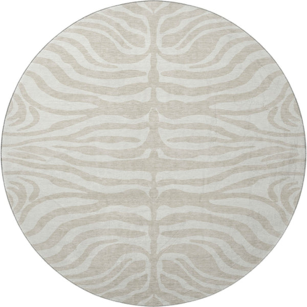 HomeRoots 8' Beige and Ivory Animal Print Round Rug – Washable, UV-Protected, Modern Style for Any Room 681734