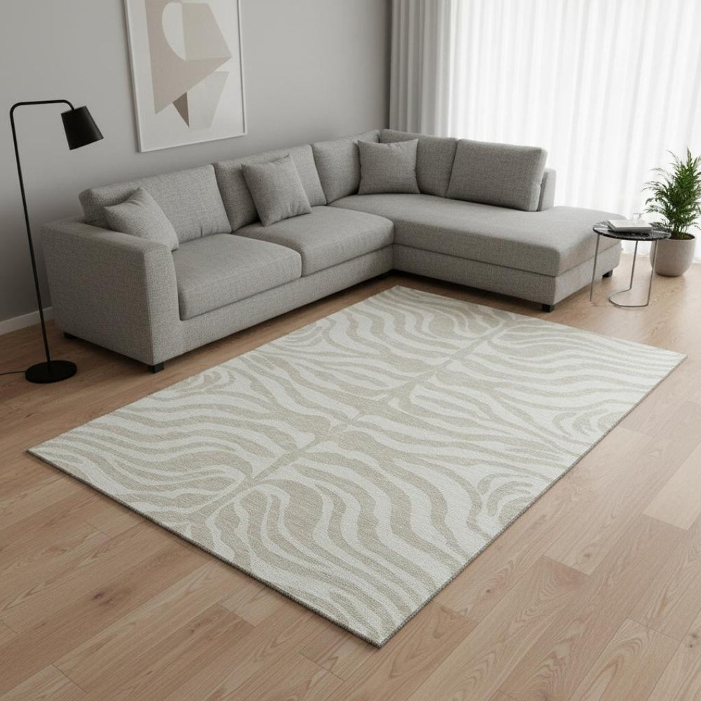 HomeRoots 8' X 10' Beige And Ivory Animal Print Area Rug - Washable, UV-Protected, Durable Design for Busy Homes 681735