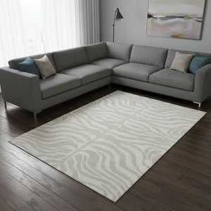 HomeRoots 9' X 12' Stylish Beige & Ivory Animal Print Area Rug - Washable, UV Protected, Stain Resistant! 681736