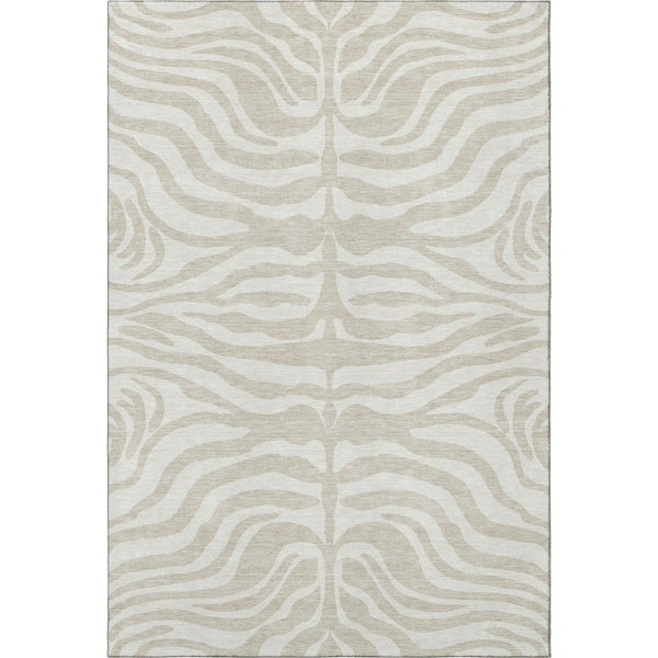 HomeRoots 9' X 12' Stylish Beige & Ivory Animal Print Area Rug - Washable, UV Protected, Stain Resistant! 681736