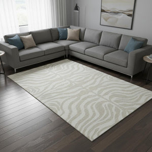 HomeRoots 10' X 14' Beige And Ivory Animal Print Area Rug - Washable, UV Protected, Durable for Family Homes 681737