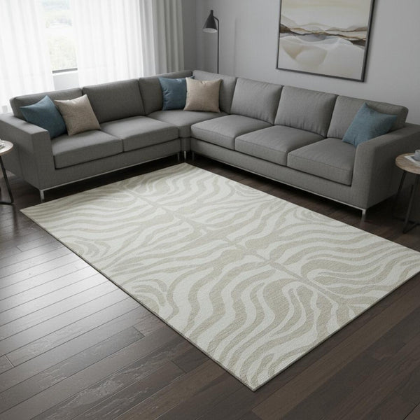 HomeRoots 10' X 14' Beige And Ivory Animal Print Area Rug - Washable, UV Protected, Durable for Family Homes 681737