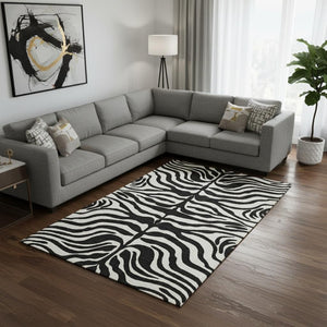 HomeRoots 8' X 10' Black and Ivory Animal Print Rug - Washable, UV Protected, Stylish & Stain-Resistant Design 681741