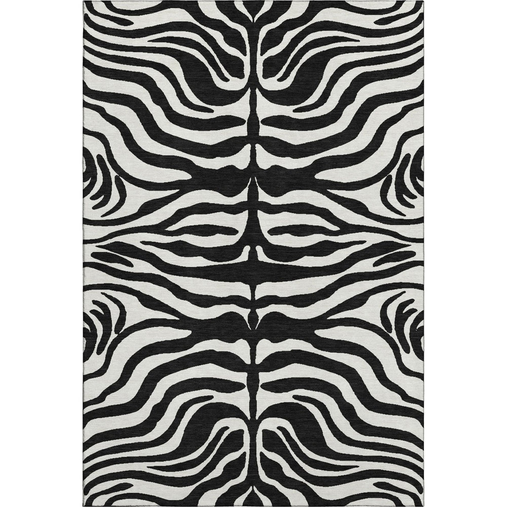 HomeRoots 9' X 12' Stylish Black and Ivory Animal Print Area Rug - Washable, UV Protected, Perfect for Homes! 681742