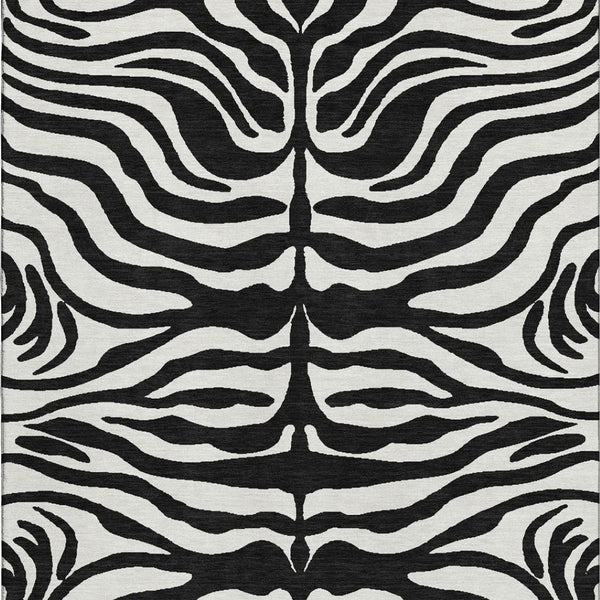 HomeRoots 9' X 12' Stylish Black and Ivory Animal Print Area Rug - Washable, UV Protected, Perfect for Homes! 681742