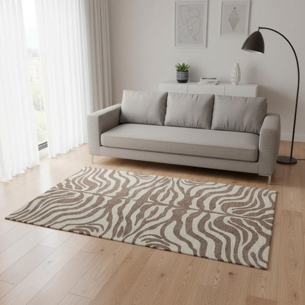 HomeRoots 5' X 8' Stylish Brown Beige Animal Print Area Rug – Washable, UV Protected, Ideal for Families! 681745
