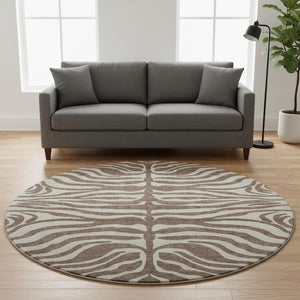 HomeRoots 8' Brown and Beige Animal Print Washable Round Rug – Durable, Stylish, UV-Protected for Any Space 681746