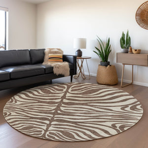 HomeRoots 8' Brown and Beige Animal Print Washable Round Rug – Durable, Stylish, UV-Protected for Any Space 681746