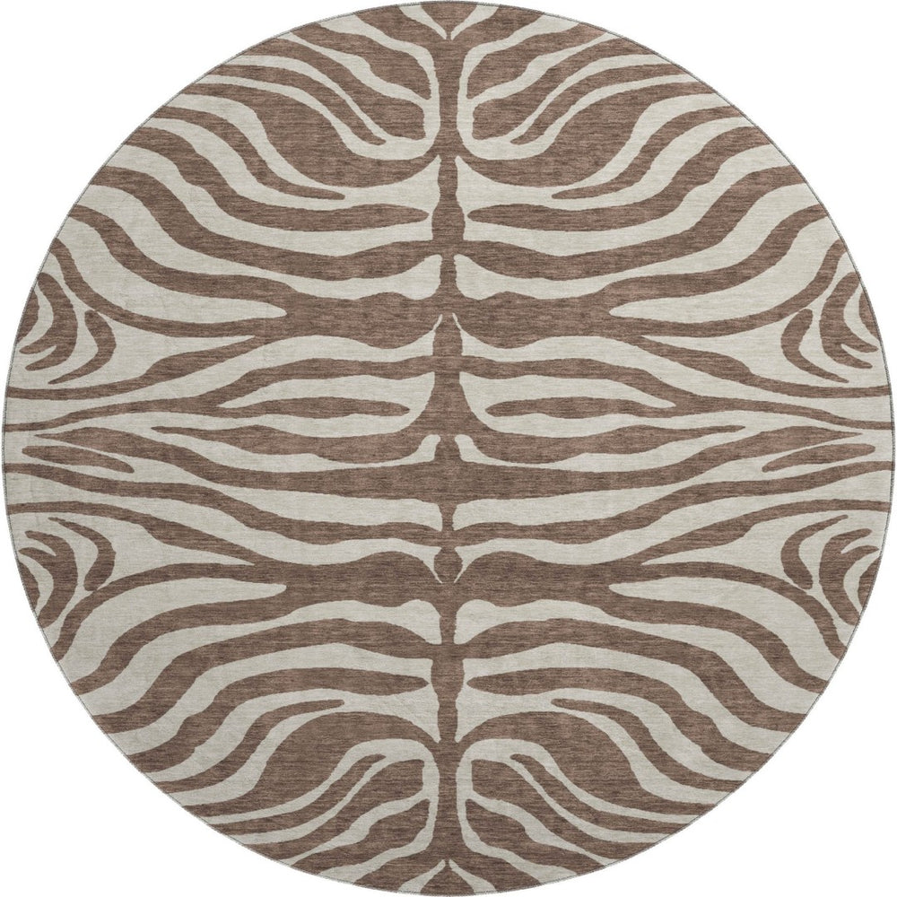 HomeRoots 8' Brown and Beige Animal Print Washable Round Rug – Durable, Stylish, UV-Protected for Any Space 681746