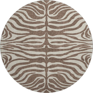 HomeRoots 8' Brown and Beige Animal Print Washable Round Rug – Durable, Stylish, UV-Protected for Any Space 681746