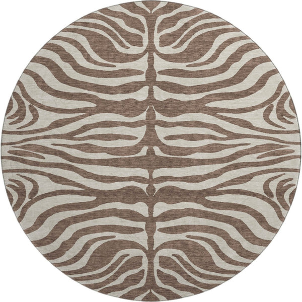 HomeRoots 8' Brown and Beige Animal Print Washable Round Rug – Durable, Stylish, UV-Protected for Any Space 681746