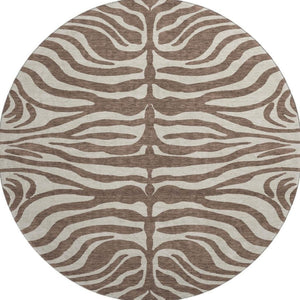 HomeRoots 8' Brown and Beige Animal Print Washable Round Rug – Durable, Stylish, UV-Protected for Any Space 681746