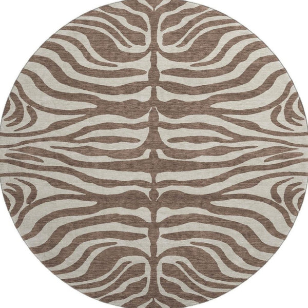 HomeRoots 8' Brown and Beige Animal Print Washable Round Rug – Durable, Stylish, UV-Protected for Any Space 681746