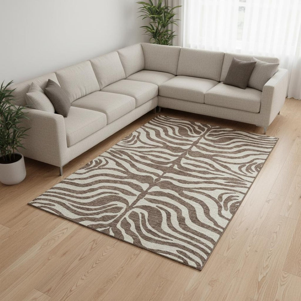 HomeRoots 8' X 10' Stylish Brown & Beige Animal Print Area Rug - Washable, UV Protected, Perfect for Busy Homes 681747