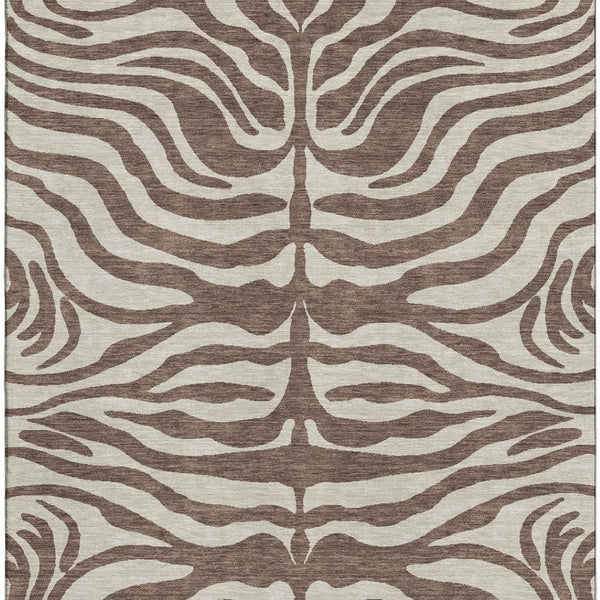 HomeRoots 8' X 10' Stylish Brown & Beige Animal Print Area Rug - Washable, UV Protected, Perfect for Busy Homes 681747