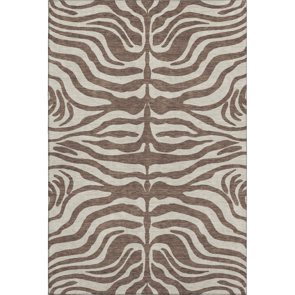 HomeRoots 9' X 12' Brown & Beige Animal Print Area Rug - Durable, Washable, UV-Protected for Modern Homes 681748