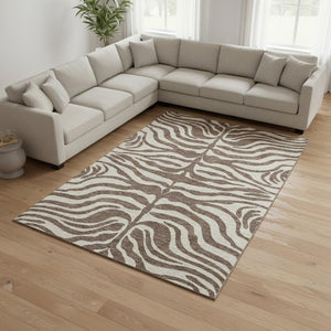 HomeRoots 10' Animal Print Area Rug - Stylish Brown & Beige, Washable, UV Protected, Perfect for Homes with Pets! 681749