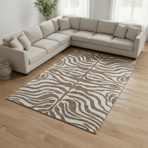 HomeRoots 10' Animal Print Area Rug - Stylish Brown & Beige, Washable, UV Protected, Perfect for Homes with Pets! 681749