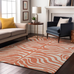 HomeRoots 5' X 8' Coral & Ivory Animal Print Area Rug - Washable, Durable, UV-Protected, Stylish Home Decor 681751
