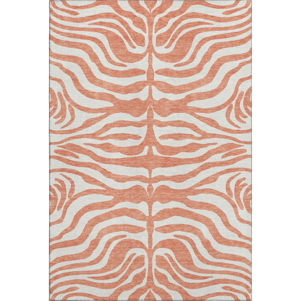 HomeRoots 5' X 8' Coral & Ivory Animal Print Area Rug - Washable, Durable, UV-Protected, Stylish Home Decor 681751